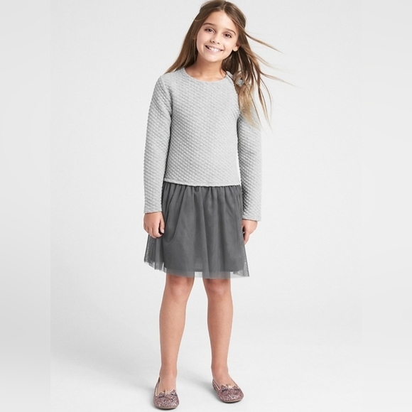 NWT Gap Kids Girl's size XXL Knit Sweater Dress Tulle Gray Long Sleeve Holiday - Picture 1 of 6